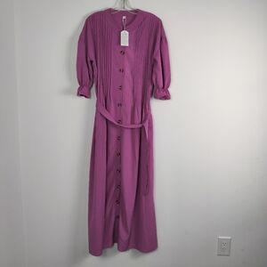 Vibrant Magenta Maxi Dress with Button Accents - Size Medium NEW Barbiecore